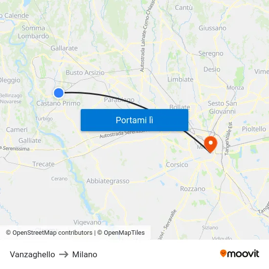 Vanzaghello to Milano map