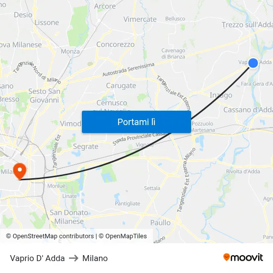 Vaprio D' Adda to Milano map