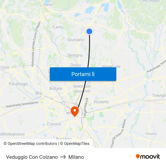 Veduggio Con Colzano to Milano map