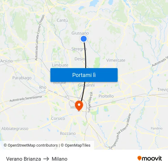 Verano Brianza to Milano map