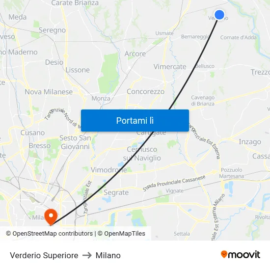 Verderio Superiore to Milano map