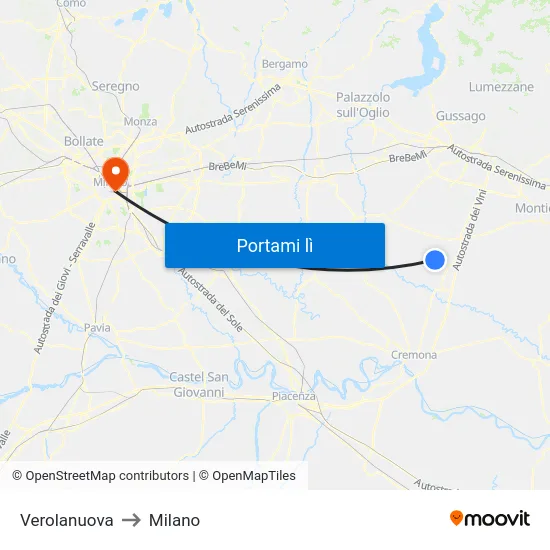 Verolanuova to Milano map