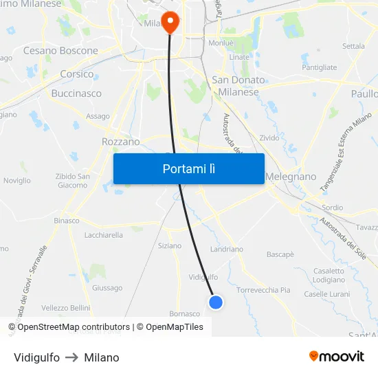 Vidigulfo to Milano map