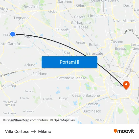 Villa Cortese to Milano map