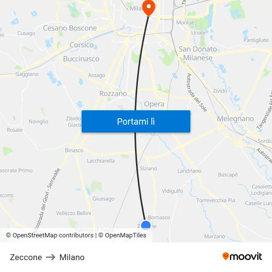 Zeccone to Milano map