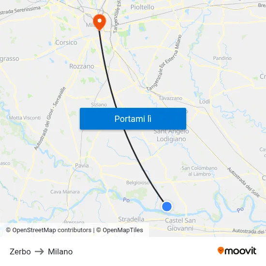 Zerbo to Milano map