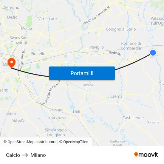 Calcio to Milano map