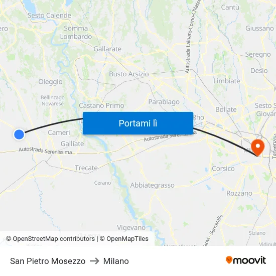 San Pietro Mosezzo to Milano map