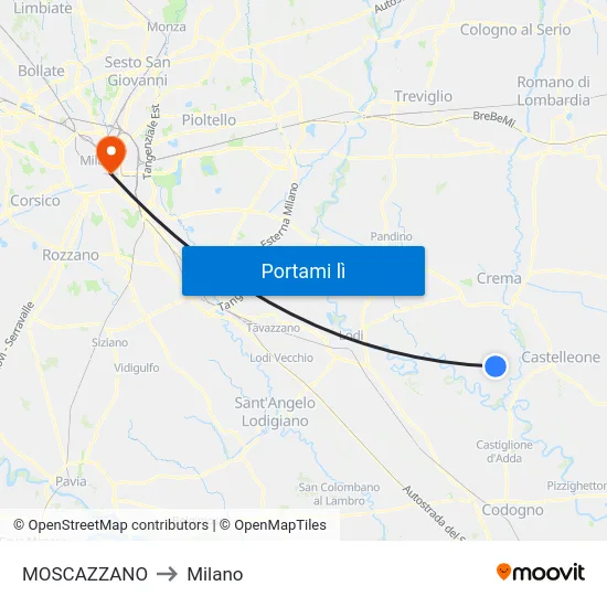MOSCAZZANO to Milano map