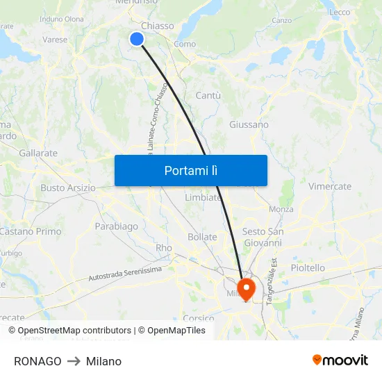 RONAGO to Milano map