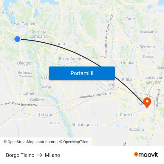 Borgo Ticino to Milano map