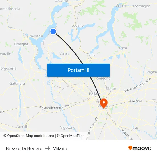 Brezzo Di Bedero to Milano map