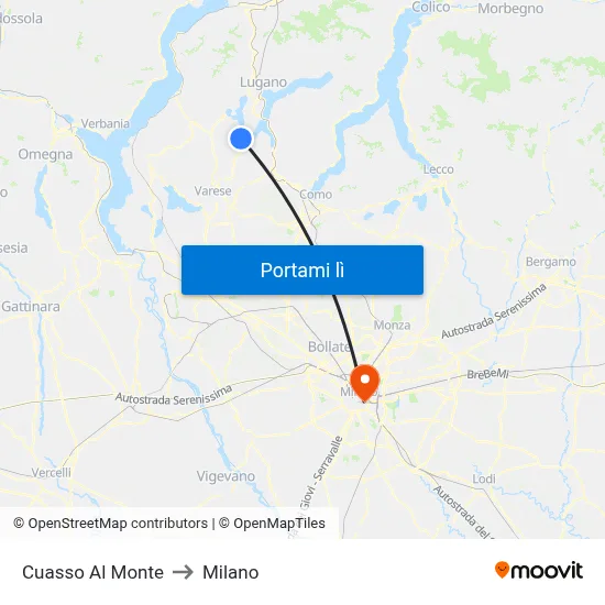 Cuasso Al Monte to Milano map