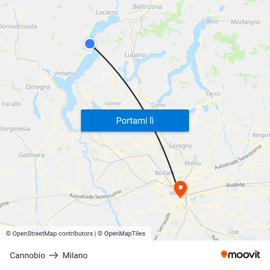 Cannobio to Milano map