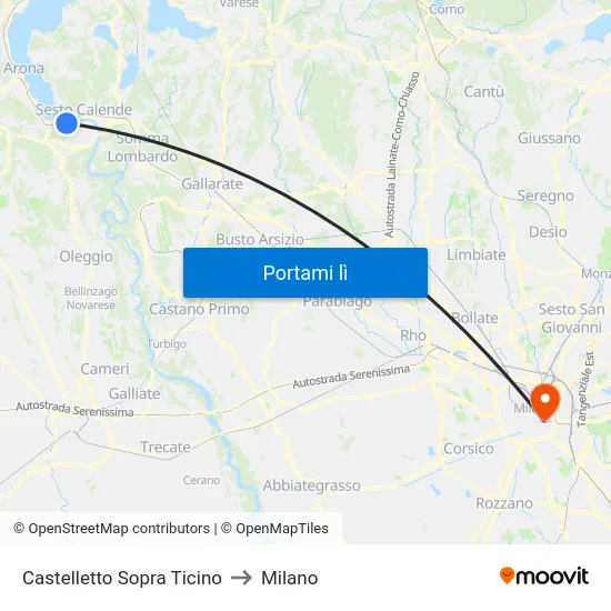 Castelletto Sopra Ticino to Milano map