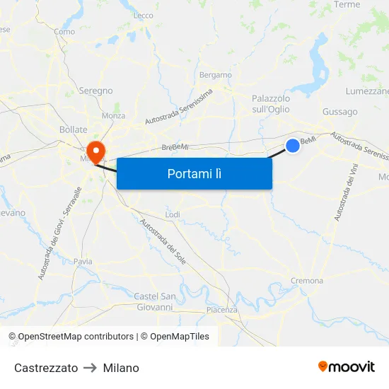 Castrezzato to Milano map