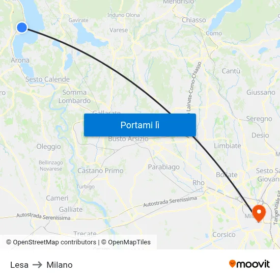 Lesa to Milano map