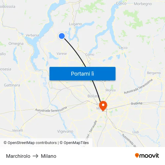 Marchirolo to Milano map