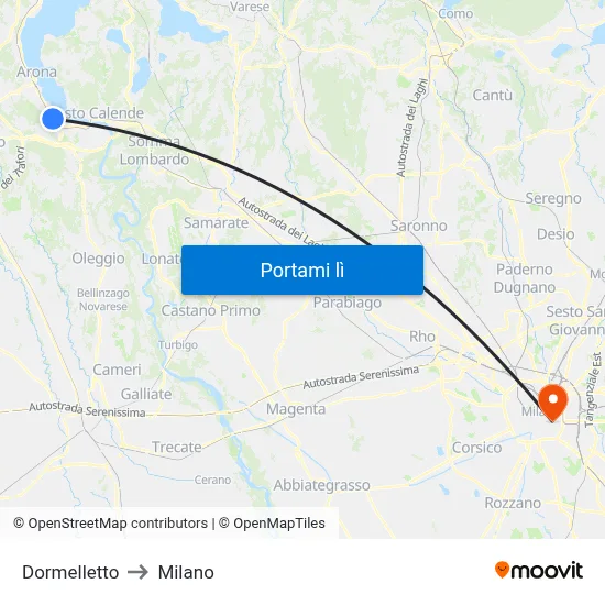 Dormelletto to Milano map