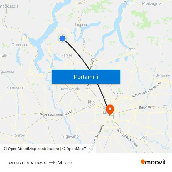 Ferrera Di Varese to Milano map