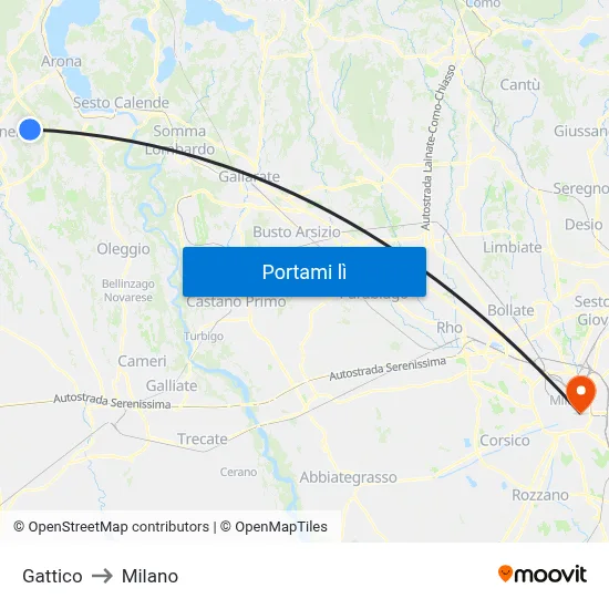 Gattico to Milano map