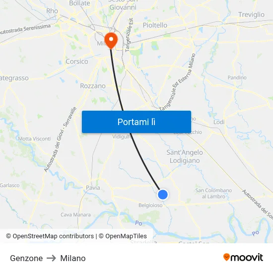 Genzone to Milano map