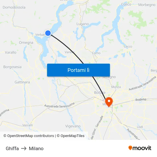 Ghiffa to Milano map