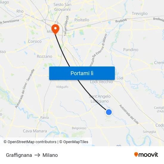 Graffignana to Milano map