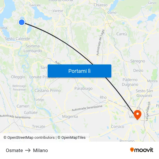 Osmate to Milano map