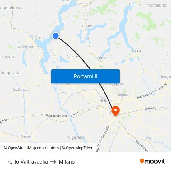Porto Valtravaglia to Milano map