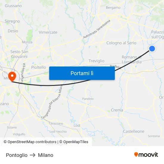 Pontoglio to Milano map