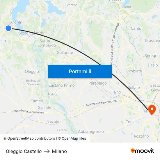 Oleggio Castello to Milano map