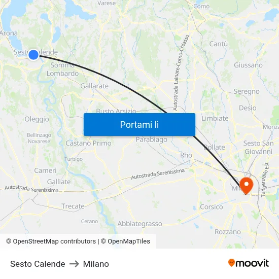Sesto Calende to Milano map