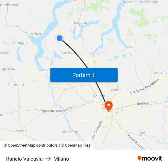 Rancio Valcuvia to Milano map