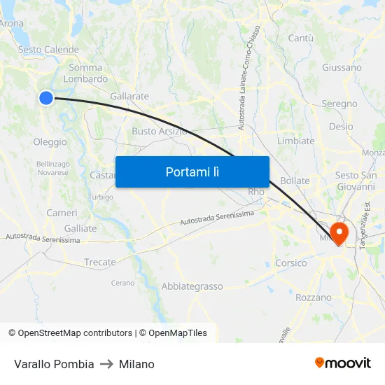 Varallo Pombia to Milano map