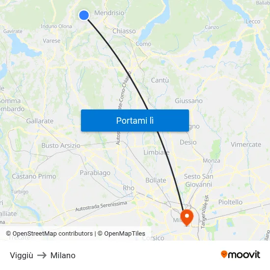Viggiù to Milano map