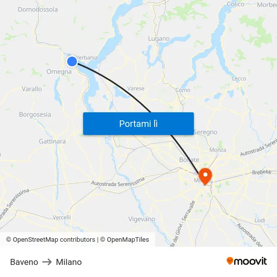 Baveno to Milano map