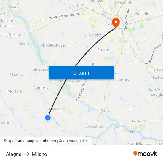Alagna to Milano map