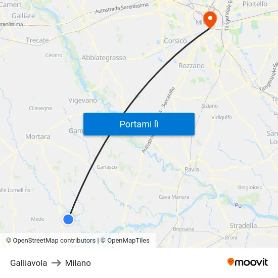 Galliavola to Milano map