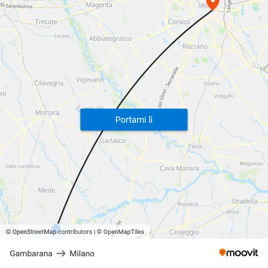 Gambarana to Milano map