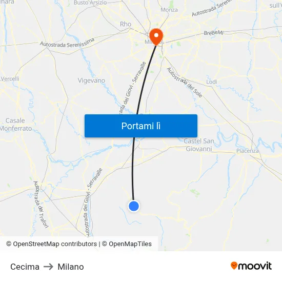 Cecima to Milano map