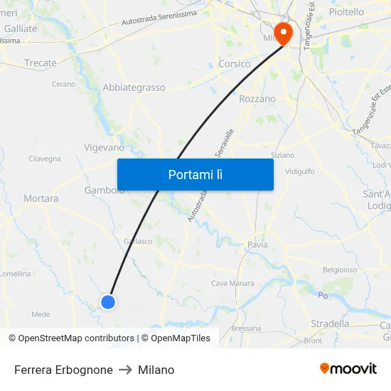 Ferrera Erbognone to Milano map