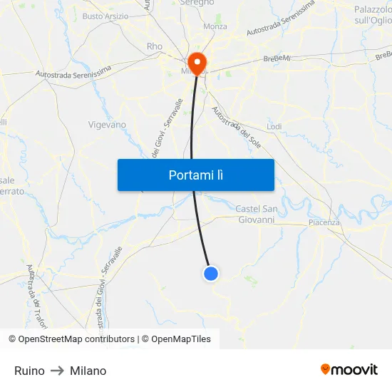 Ruino to Milano map