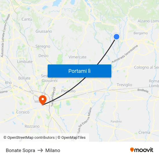 Bonate Sopra to Milano map