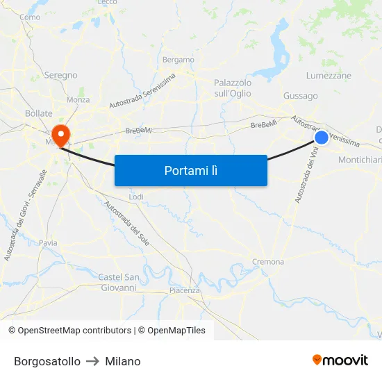 Borgosatollo to Milano map
