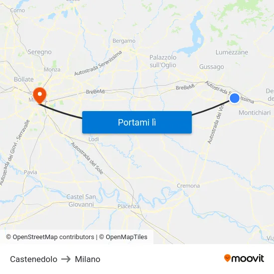 Castenedolo to Milano map