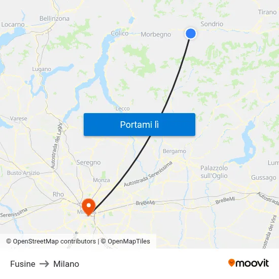 Fusine to Milano map
