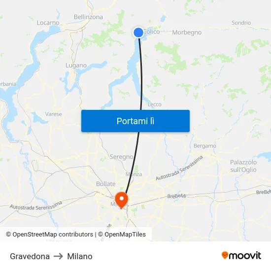 Gravedona to Milano map