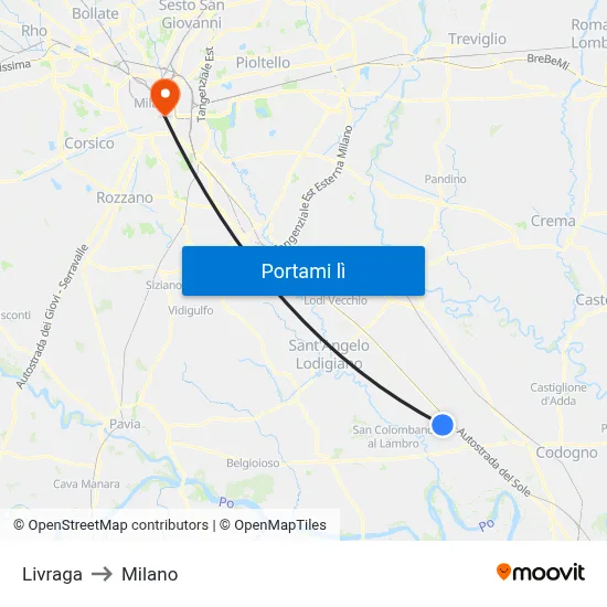 Livraga to Milano map