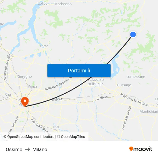 Ossimo to Milano map